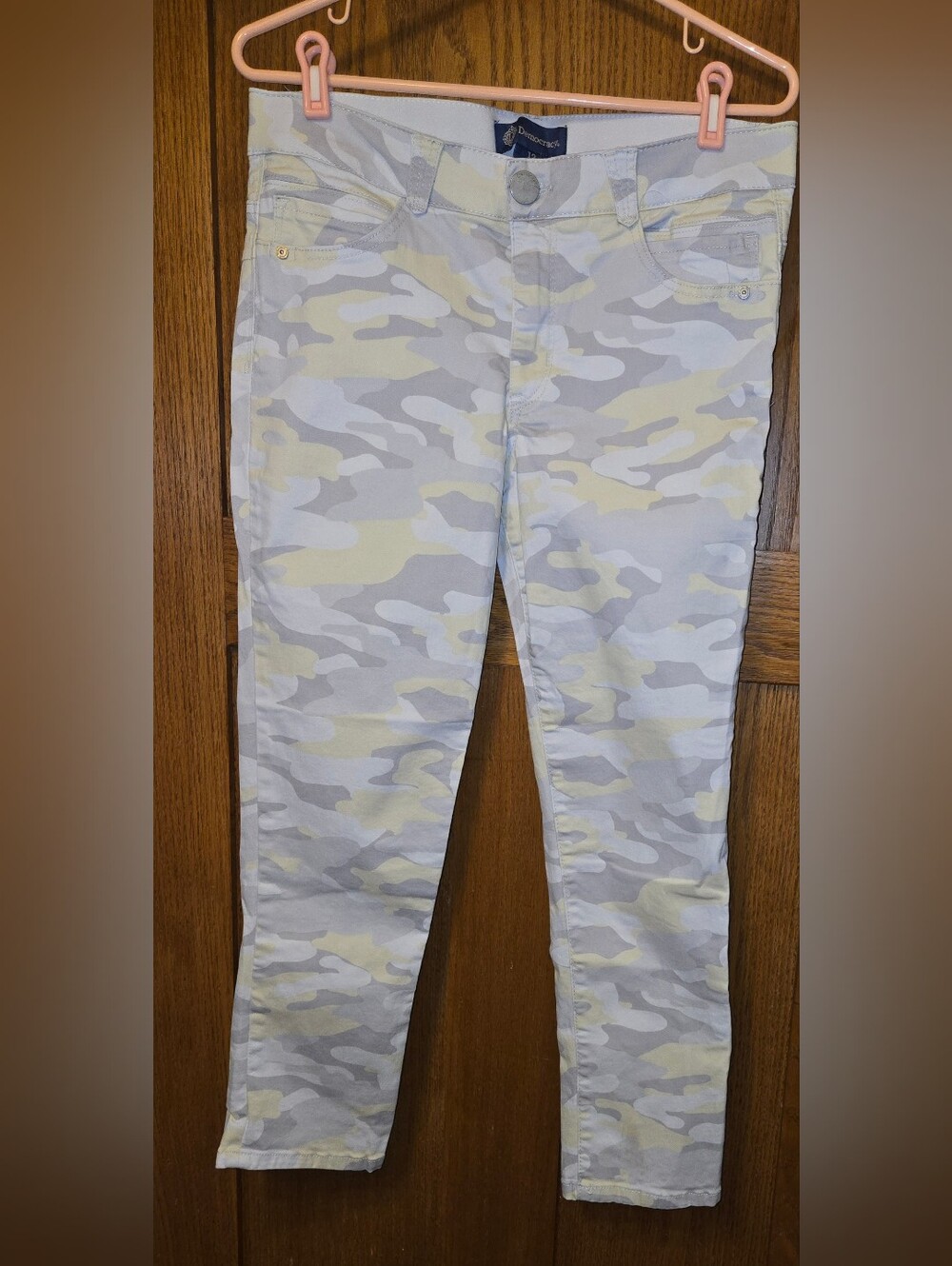Democracy Women’s Skinny Camo Jeans - Light Gray, Cream and Yellow Size 12